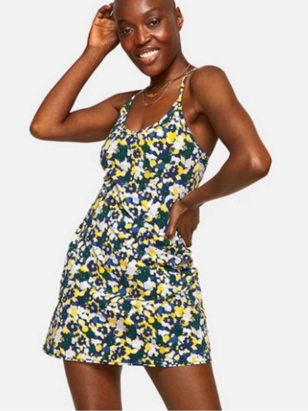 Outdoor Voices Floral Tank Mini Dress in Navy, Yellow, White, Green